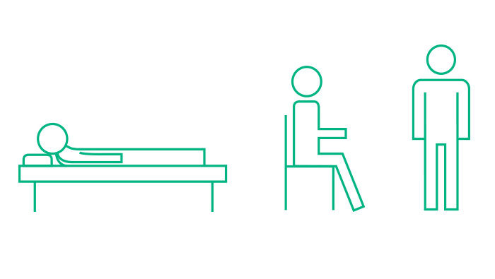 Icone di pazienti idrocefali sdraiati, seduti e in piedi