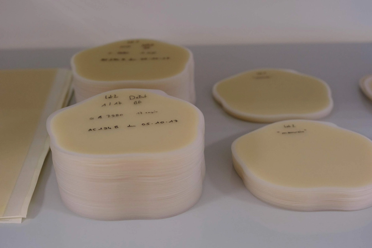 Stacked and sorted beige skin protectors