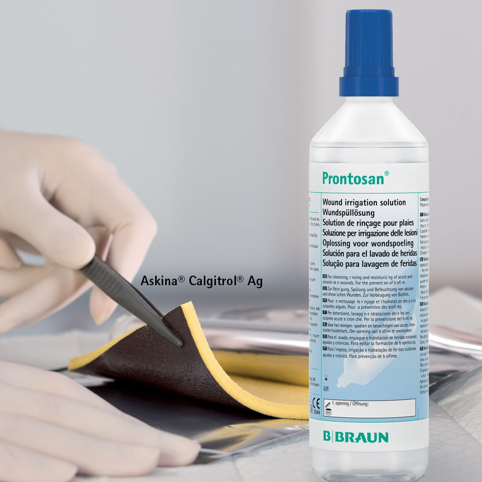 Soluzione di irrigazione delle ferite Prontosan e Askina Calgitrol Ag
