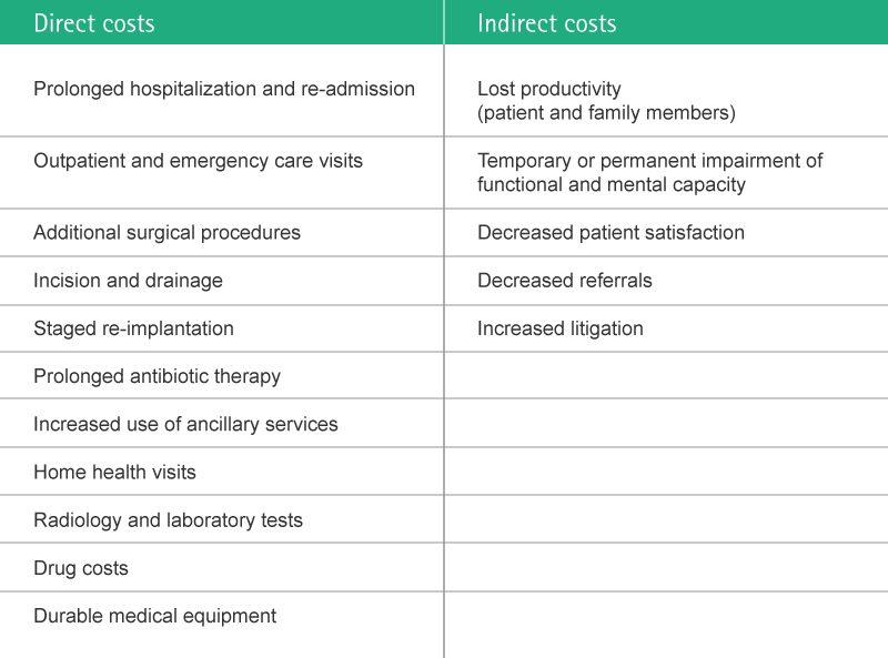 Table depicting direct and indirect costs associated with SSI.