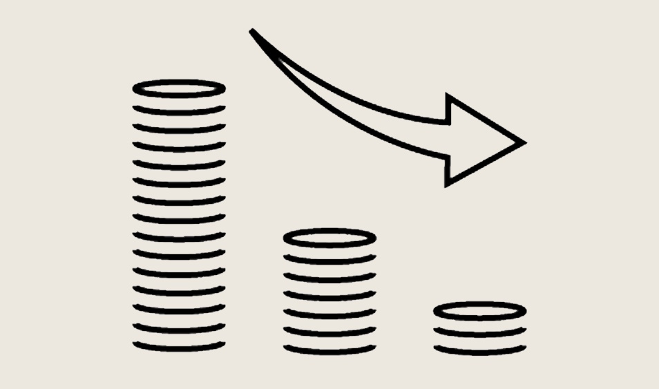 The icon shows three stacks of coins arranged in descending order from left to right. 